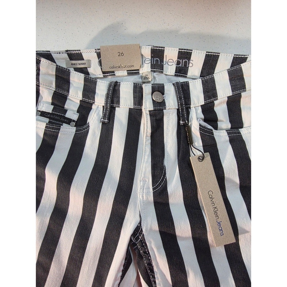 Calvin Klein Jeans Black White Stripe Ankle Skinny Womens Size 26 Pants - Picture 6 of 8